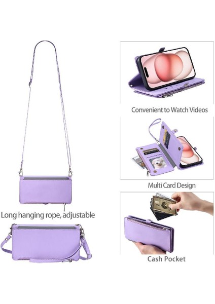 IPhone 16 Için Crossbody Durumda Rfıd Engelleme Durumda Cüzdan 9 Kart Yuvaları Yuvası (Yurt Dışından)