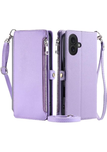 IPhone 16 Için Crossbody Durumda Rfıd Engelleme Durumda Cüzdan 9 Kart Yuvaları Yuvası (Yurt Dışından)