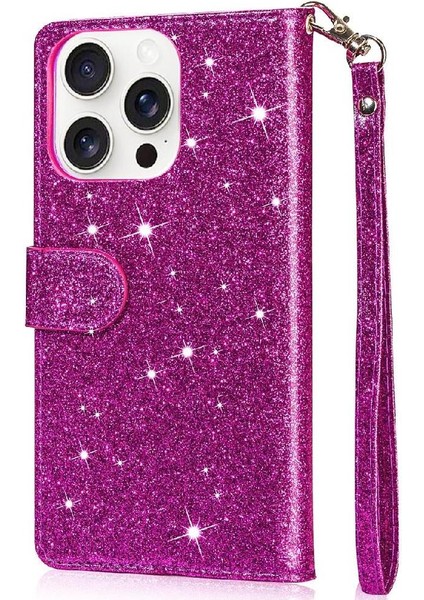 IPhone 16 Için Fermuar Cep Durumda Pro Max Pu Deri Glitter Cüzdan Kılıf (Yurt Dışından)