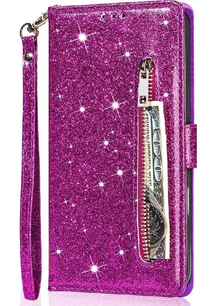 IPhone 16 Için Fermuar Cep Durumda Pro Max Pu Deri Glitter Cüzdan Kılıf (Yurt Dışından)