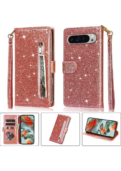 Google Piksel 9/9 Pro Bilek Kayışı Glitter Cüzdan Pu Için Fermuarlı Cebi Durumda (Yurt Dışından)