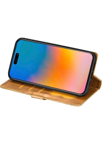 IPhone 15 Için Fermuar Cep Durumda Artı Glitter Cüzdan Kılıf Manyetik Pu (Yurt Dışından)