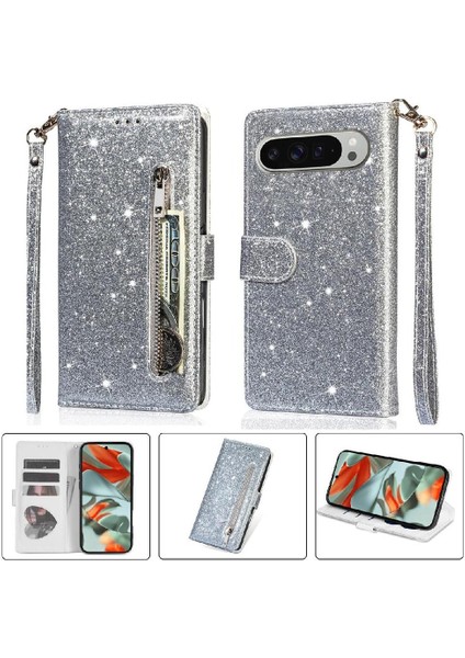 Google Piksel 9/9 Pro Bilek Kayışı Glitter Cüzdan Pu Için Fermuarlı Cebi Durumda (Yurt Dışından)