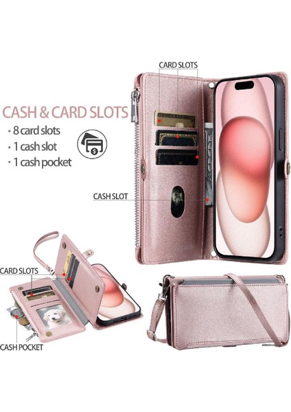 IPhone 16 Için Crossbody Durumda Pro Max Fermuar Faturaları Yuvası Uzun Kordon 9 (Yurt Dışından)