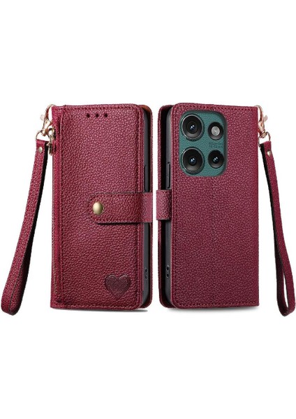 Motorola Kenar 2024 Fermuar Aşk Darbeye Deri Kılıf Için Flip Case (Yurt Dışından)