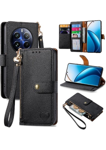 Realme 13 Pro Cüzdan Için Flip Case Darbeye Aşk Deri Kılıf Fermuar (Yurt Dışından)