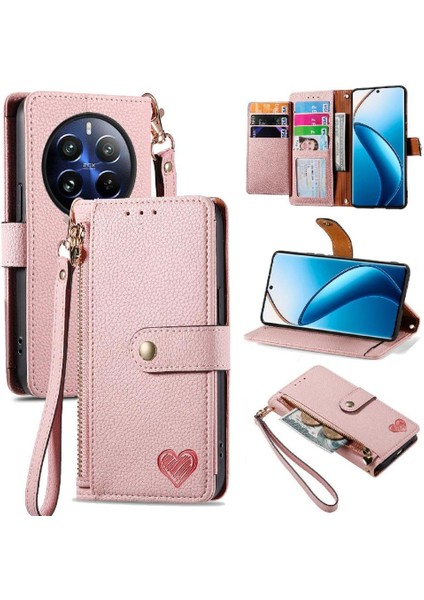 Realme 13 Cüzdan Darbeye Deri Kılıf Fermuar Aşk Için Flip Case (Yurt Dışından)