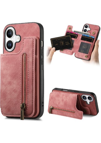 Iphone 16 Için Kılıf Katlanabilir Arka Kapak Standı Fonksiyonu Vintage Fermuar (Yurt Dışından)
