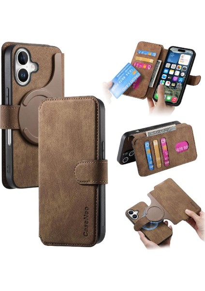 Iphone 16 Için Flip Case Retro Kart Standı Mıknatıs Koruyucu Malzeme Cüzdan (Yurt Dışından)
