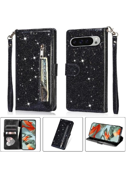 Google Piksel 9/9 Pro Bilek Kayışı Glitter Cüzdan Pu Için Fermuarlı Cebi Durumda (Yurt Dışından)