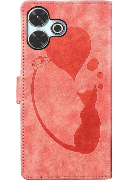 Xiaomi Poco M6 4g Için Flip Case Kabartmalı Sevimli Kedi Tutucu Kapak Cüzdan (Yurt Dışından)