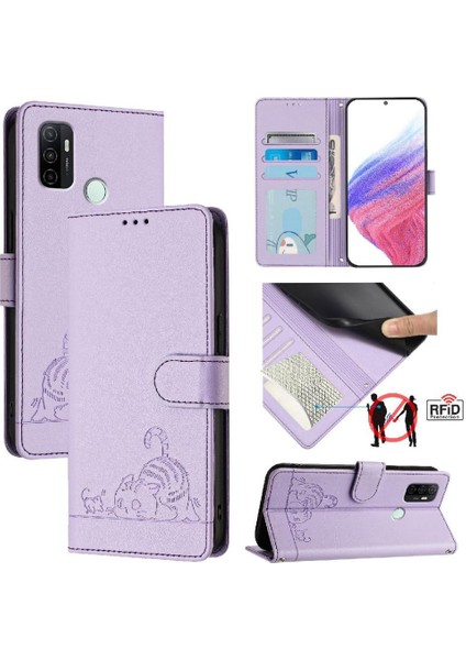 Oppo A53 4G/A53S 4g Kedi Rfıd Kart Yuvası Tutucu Kickstand Cüzdan (Yurt Dışından)