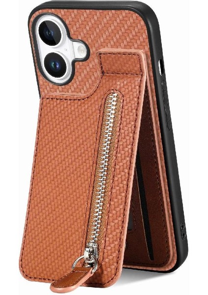 IPhone 16 Için Kılıf Standı Fermuar Manyetik Araç Montaj Crad Yuvası Cüzdan (Yurt Dışından)