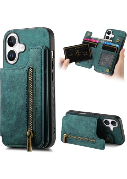 Iphone 16 Için Kılıf Katlanabilir Arka Kapak Standı Fonksiyonu Vintage Fermuar (Yurt Dışından)