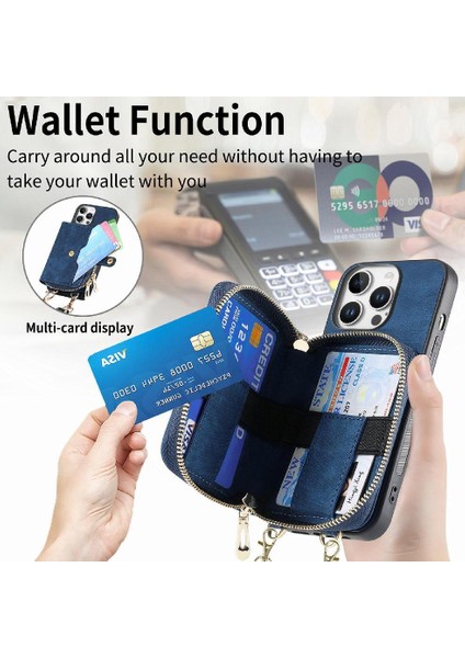 Iphone 16 Için Kılıf Pro Max Fermuar Kapatma 7 Kart Yuvaları Ayarlanabilir Kordon (Yurt Dışından)