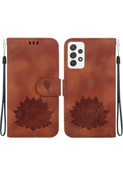 Samsung Galaxy A72 Kabartma Lotus Çiçek Manyetik Kickstand Için Flip Case (Yurt Dışından)