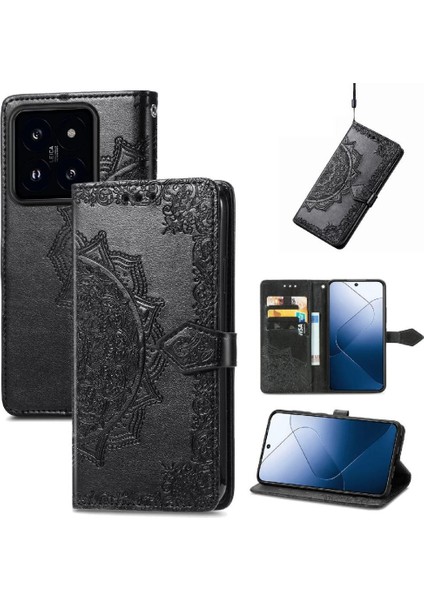 Xiaomi 14T Deri Kılıf Için Flip Case Zarif Desen Basit Iş (Yurt Dışından)