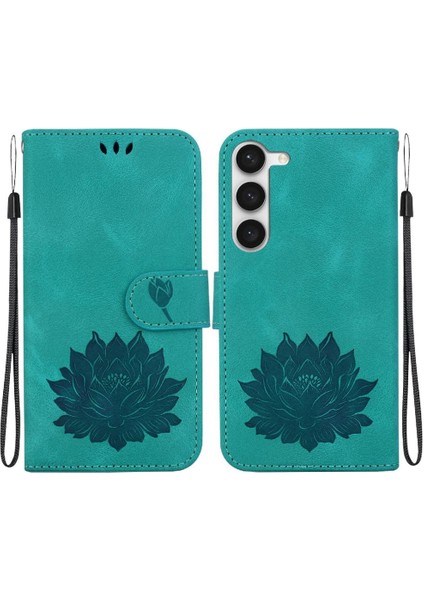 Samsung Galaxy S23 Kabartma Lotus Çiçek Kickstand Kickstand Için Flip Case (Yurt Dışından)