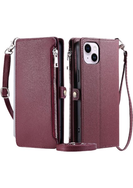 IPhone 15 Için Crossbody Durumda Fermuar Faturaları Yuvası Rfıd Engelleme 9 Kart Uzun (Yurt Dışından) fırsatları