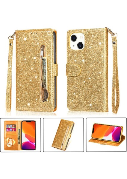 IPhone 14 Için Fermuar Cep Durumda Artı Pu Deri Kart Tutucu Glitter Vaka (Yurt Dışından)