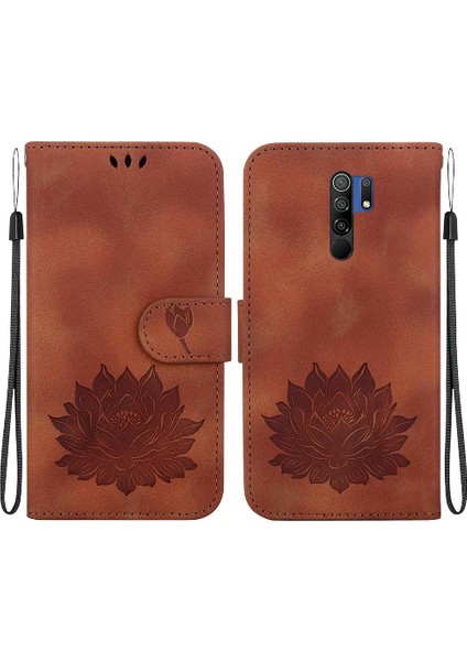 Xiaomi Redmi 9 Başbakan Kabartma Lotus Çiçek Manyetik Cüzdan Için Flip Case (Yurt Dışından)