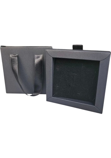 Siyah 1 Adet Çekmeceli ve Çantalı Karton Kolye&mini Set Kutusu (12X12 cm )