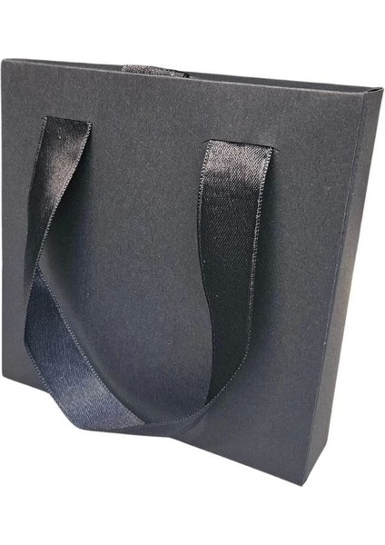 Siyah 1 Adet Çekmeceli ve Çantalı Karton Kolye&mini Set Kutusu (12X12 cm )