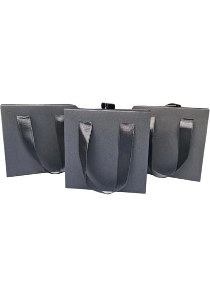 Siyah 6 Adet Çekmeceli ve Çantalı Karton Kolye&mini Set Kutusu (12X12 cm )