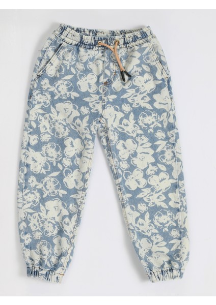 Çiçekli Stone Wash Kız Jogger Pantolon