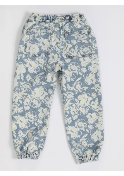 Çiçekli Stone Wash Kız Jogger Pantolon