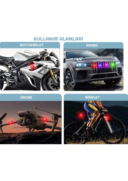 6 Adet Rgb Drone Araba Uçak Kanadı Motosiklet Şarjlı Çakar LED
