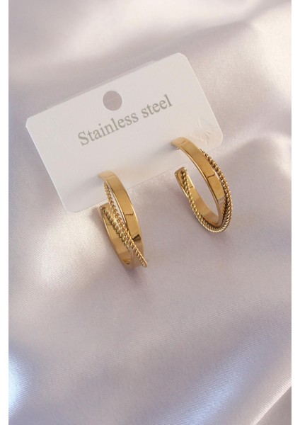 E-Bijuteri Çelik Gold Renk Sarmal Model Kadın Küpe