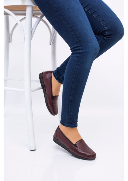 Kadın Tam Ortopedik Bordo İçi Hakiki Deri Anne Ayakkabısı Kadın Ayakkabı