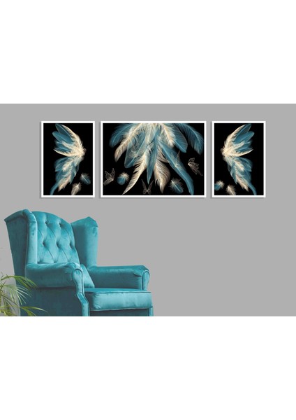 3 Parça Çerçeveli Dekoratif Kuş Tüyü Ahşap Tablo Seti, Ev Dekoru fiyatları