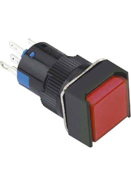 16MM Kırmızı Kalıcı Buton Ledli 5p (Kare) On-Off 10V-30V