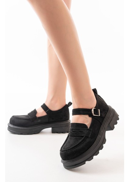 745-771 Siyah Süet Kadın Günlük Yüksek Tabanlı Loafer Ayakkabı fiyatları