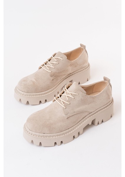 868-754 Bej Süet Bağcıklı Günlük Yüksek Tabanlı Loafer Ayakkabı modelleri