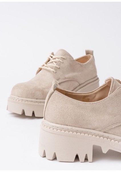 868-754 Bej Süet Bağcıklı Günlük Yüksek Tabanlı Loafer Ayakkabı indirimleri