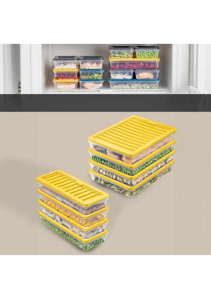 8'li Saklama Kabı, Mikrodalga Uyumlu Erzak Saklama Kabı Sarı 4X2400 Ml- 4X1170 ml