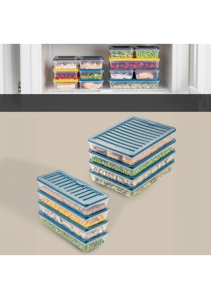 8'li Mikrodalgaya Uyumlu Erzak Kabı Petrol 4X2400 Ml- 4X1170 ml