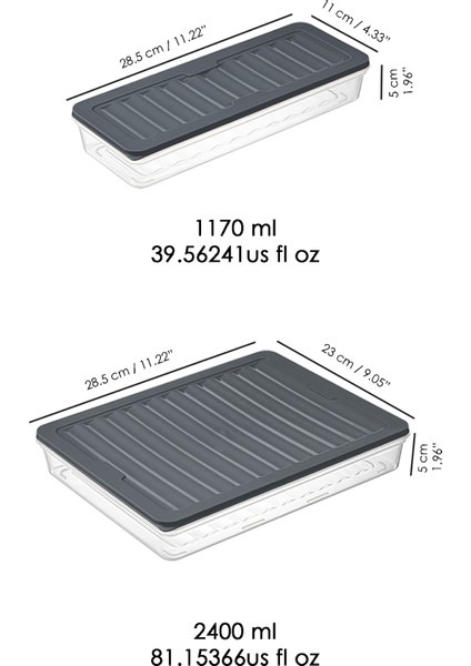 8'li Saklama Kabı , Mikrodalga Uyumlu Erzak Saklama Kabı Antrasit 4X2400 Ml- 4X1170 ml