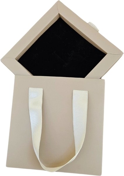 Toprak Rengi 1 Adet Çekmeceli ve Çantalı Karton Kolye&mini Set Kutusu (12X12 cm )
