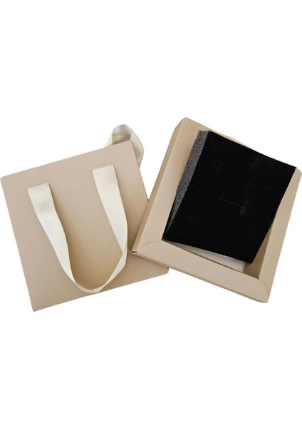 Toprak Rengi 12 Adet Çekmeceli ve Çantalı Karton Kolye&mini Set Kutusu (12X12 cm )