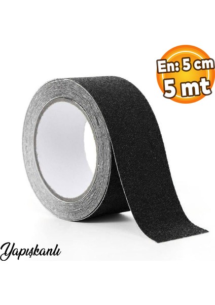 Merdiven Zemin Kaydırmaz Bant Yapışkanlı Kaymaz Bandı Bantları Siyah 5 cm x 5 Metre