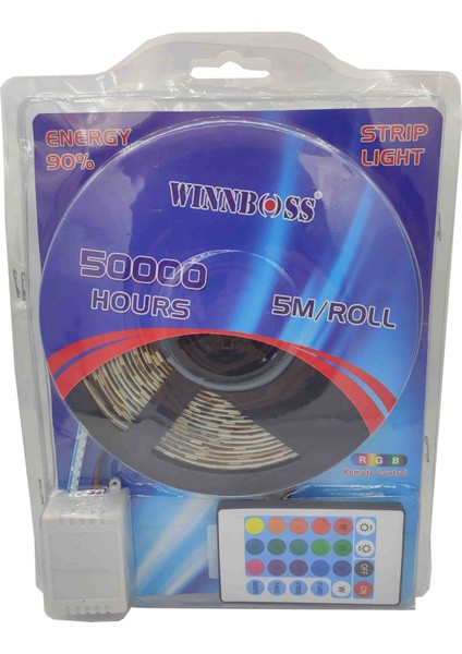 3 Çipli Rgb Şerit LED 50000 Saat 5 Metre Kumandalı Winnboss WN-1144