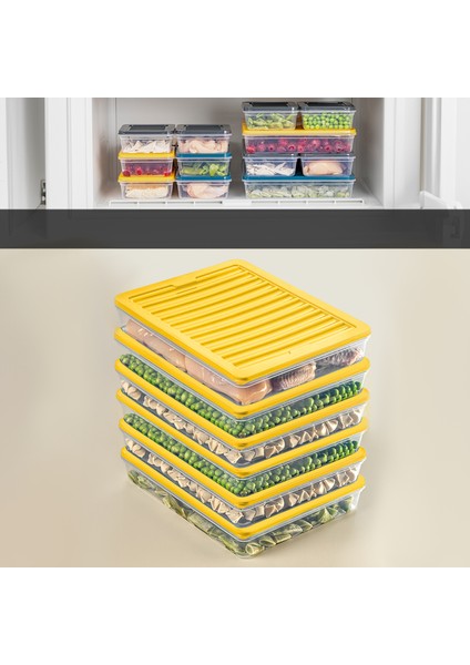6'lı Saklama Kabı , Mikrodalga Uyumlu Erzak Saklama Kabı Sarı 6 x 2400 ml