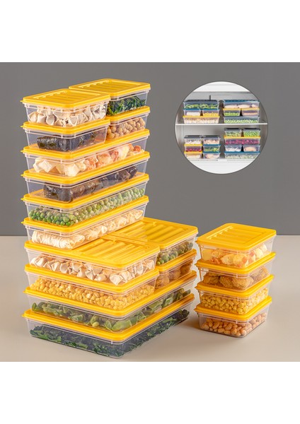 18 Parça Saklama Kabı , Mikrodalga Uyumlu Saklama Kabı 2X2400ML 4X1200ML 4X1170ML 8X600ML Sarı