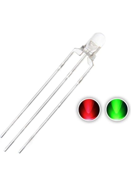 3mm Çift Renkli LED (Yeşil-Kırmızı) Anot (3bacak)