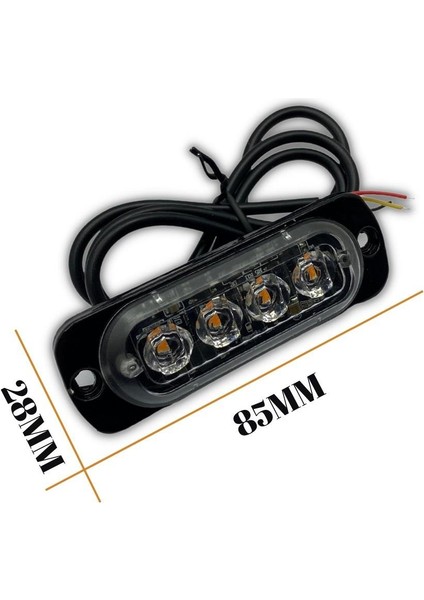 9V-36V  FLAŞ LED LAMBA (ŞEFFAF) (TURUNCU) (4X1W) 3 FONKSİYONLU (85*28*10 MM)