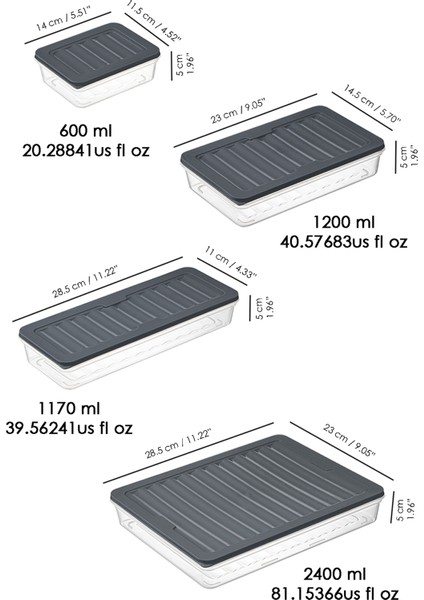 18 Parça Saklama Kabı , Mikrodalga Uyumlu Saklama Kabı 2X2400ML 4X1200ML 4X1170ML 8X600ML Antrasit indirimleri